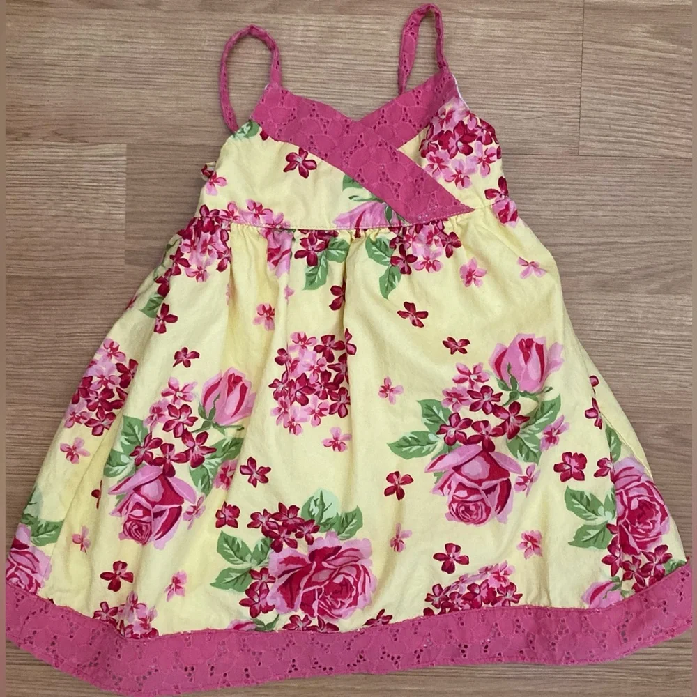 Penelope Mack Pink and Yellow Rose Pattern Dress 24m 2T